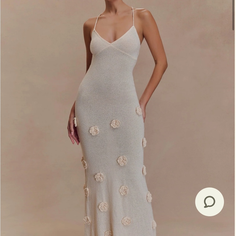 Suki Knit Maxi Dress With Flowers - Nude